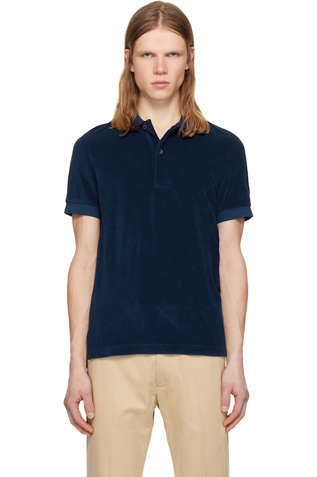 

Поло с коротким рукавом из темно-синей махровой ткани Tom Ford, Navy Blazer