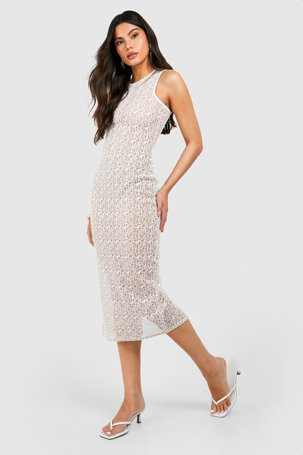 

Платье мидакси с вышивкой Racer Racer boohoo, белый