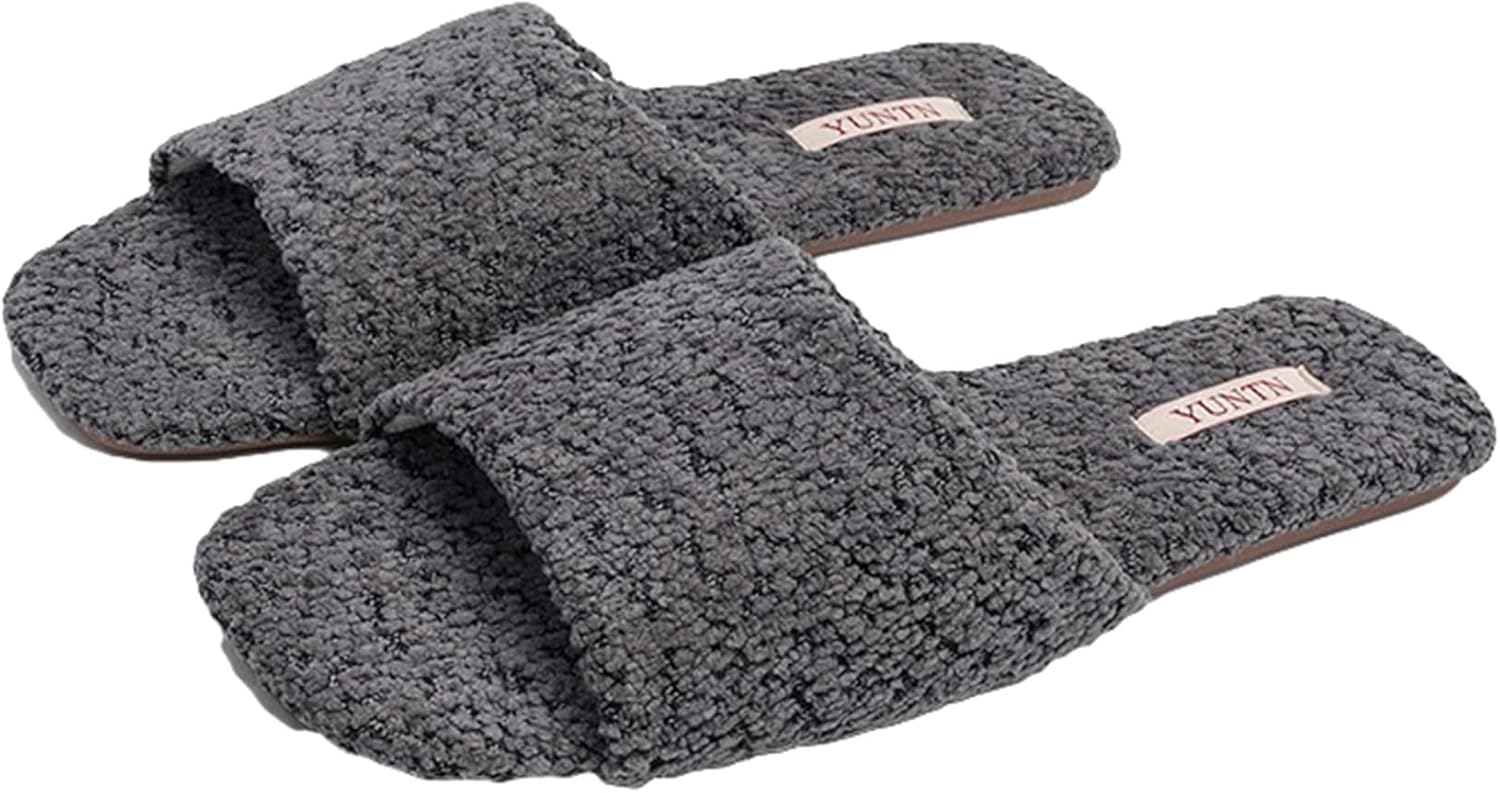 

Тапочки Yafirgeer Furry Teddy Fleece для женщин и мужчин, класса люкс, открытый носок, элегантные теплые домашние туфли для дома и улицы, темно-серый