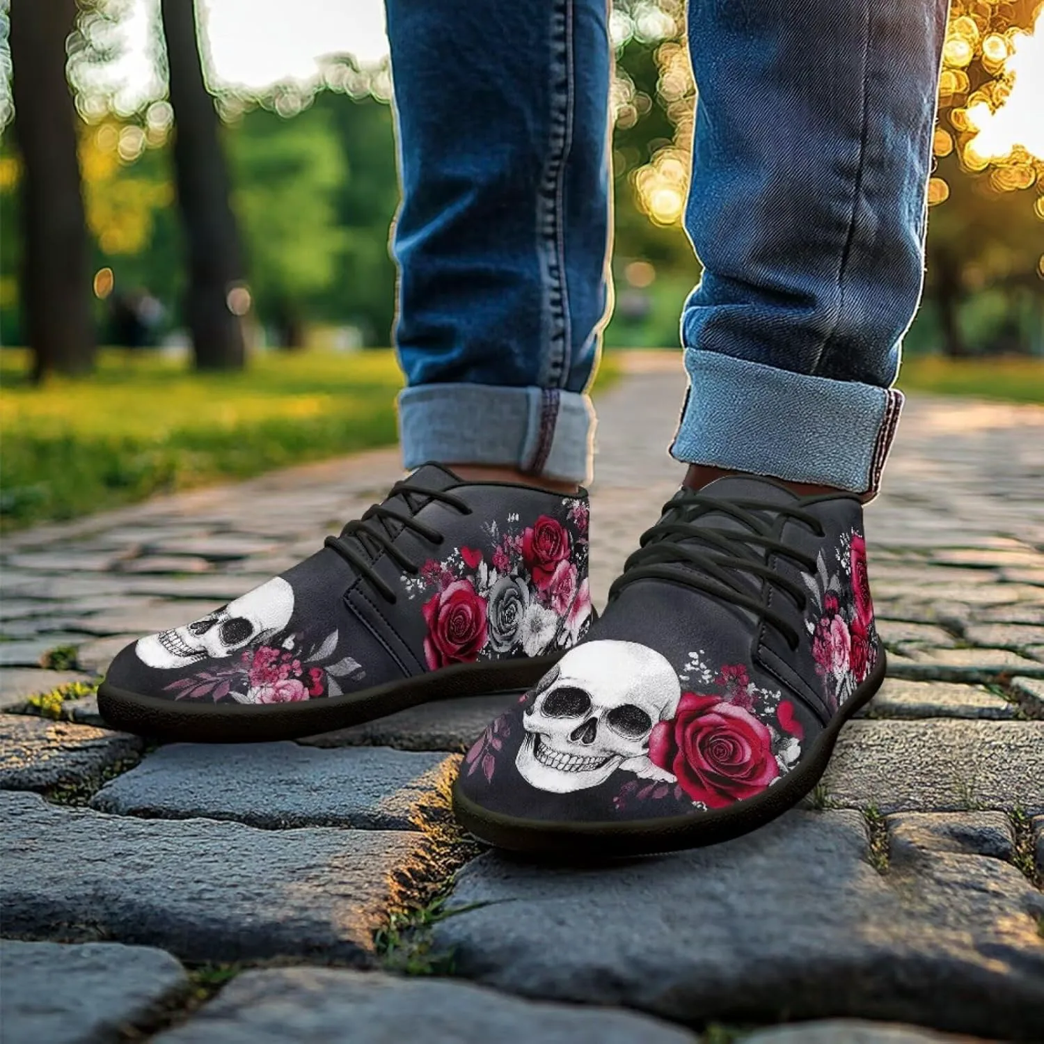 Мужские кроссовки Jeiento Barefoot, ботинки босоногого типа с черепами и цветочным принтом, с широкой носковой частью, воздухопроницаемые, противоскользящие, белый — фото 4