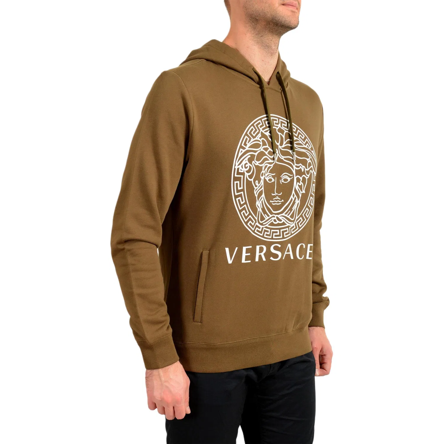 Свитшот мужской Khaki с капюшоном, средней посадки, Regular VERSACE — фото 4