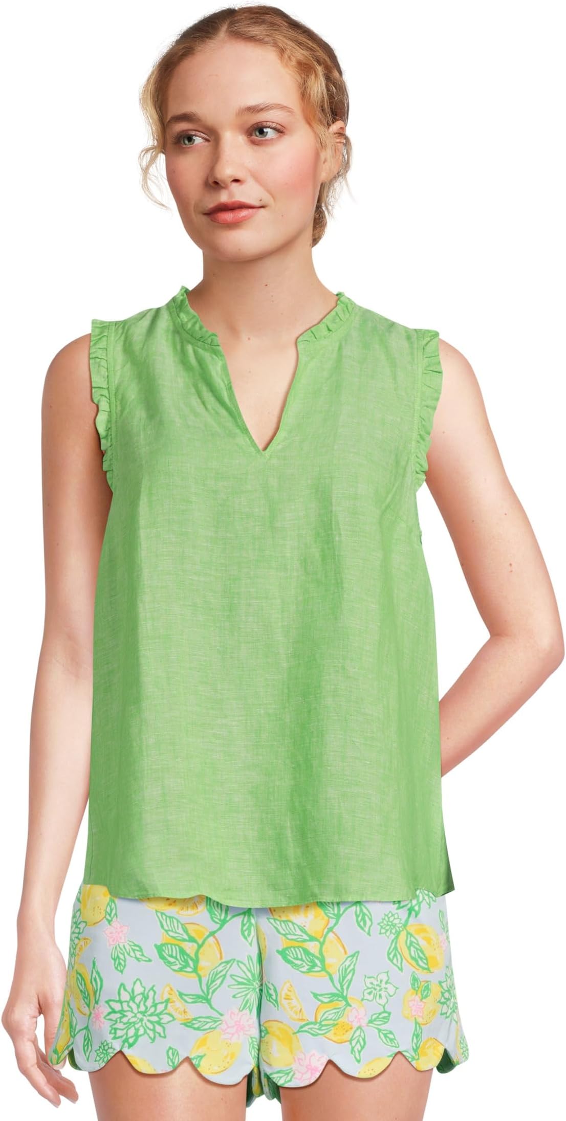 

Женская рубашка без рукавов с рюшами Kavalla Lilly Pulitzer, Crocodile Green X Resort White