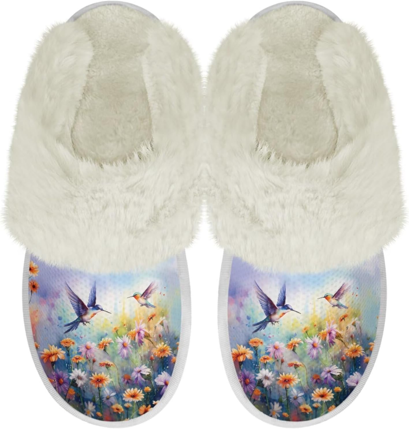 

Унисекс пушистые тапочки мягкие уютные зимние домашние тапочки для женщин и мужчин, легкие тапочки для пары, теплые домашние обувь Chririnla, Hummingbird Flowers