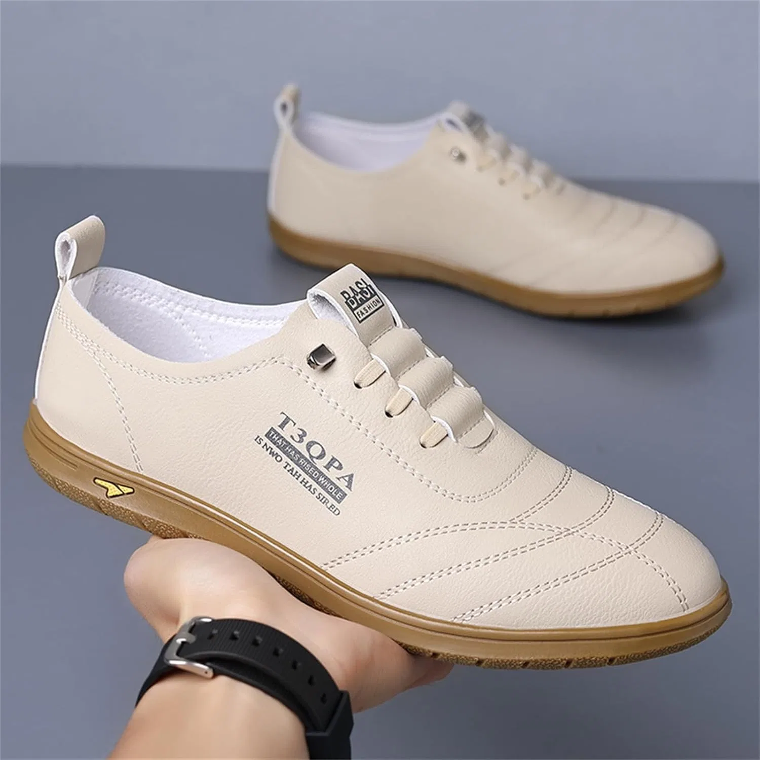 Мокасины мужские кожаные дышащие, Loafers & Slip-Ons, Beige JSDWNDO — фото 2
