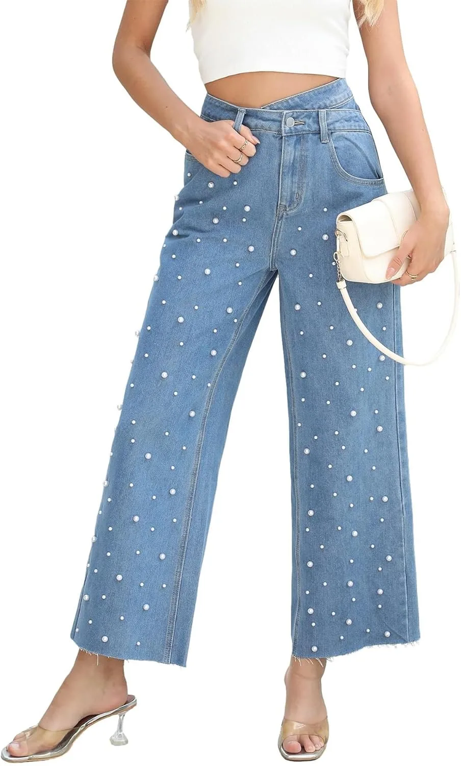 

Женские джинсы с высокой талией и прямыми широкими штанинами Boyfriend Flvsun