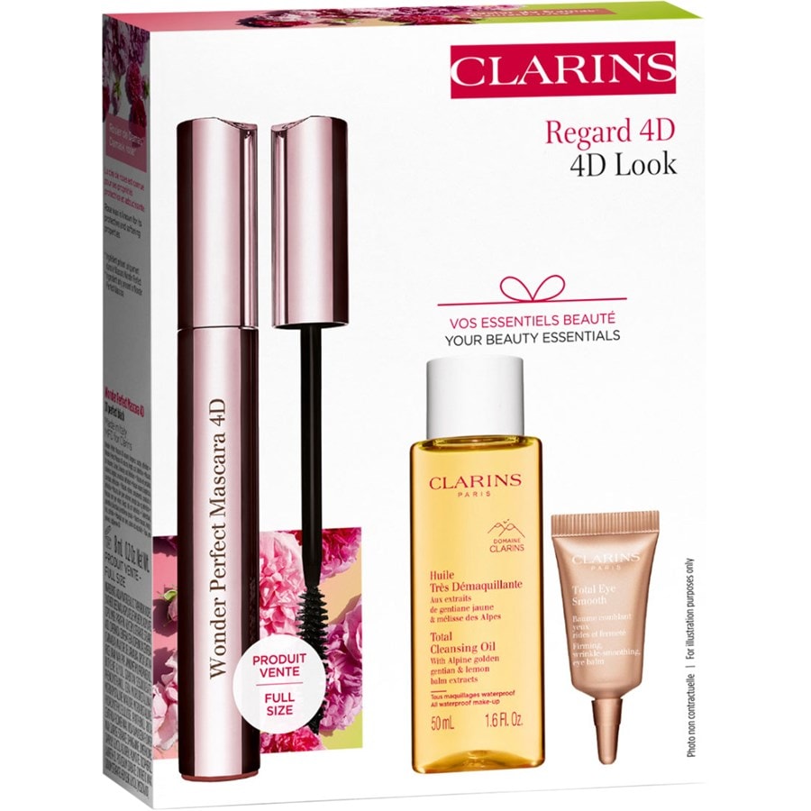 

Тушь для ресниц CLARINS Wonder Perfect Mascara 4D Set, Wonder Perfect Mascara 4D 01 Perfect Black 8 ml + Huile Très Démaquillante 50 ml + Total Eye Smooth 3 ml / 1 Stk.