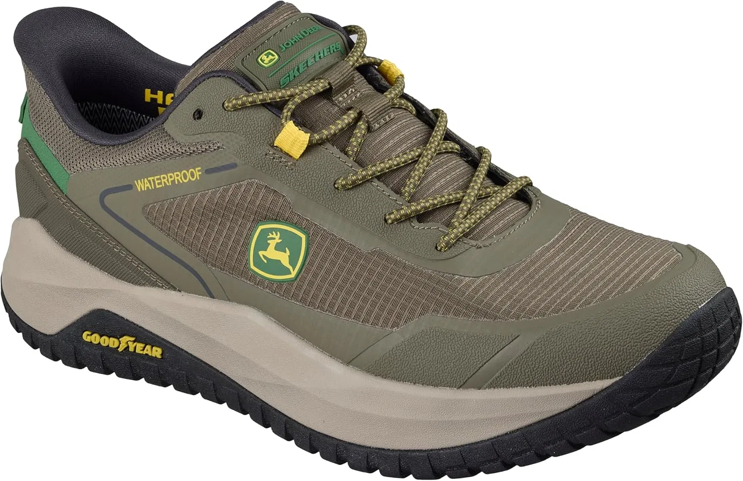 Мужские водонепроницаемые спортивные кроссовки Skechers John Deere из рипстопа с эластичным ремешком и резиновой подошвой Goodyear, Green