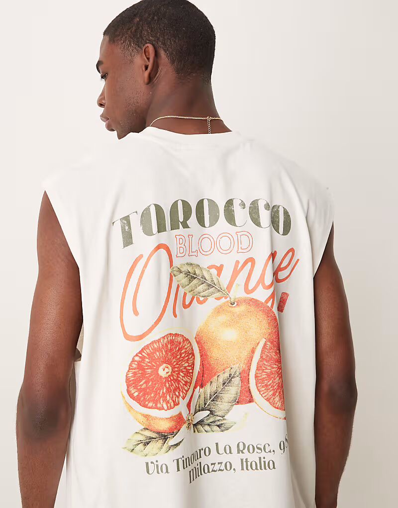 

Майка ASOS DESIGN большого размера с изображением фруктов кремового цвета