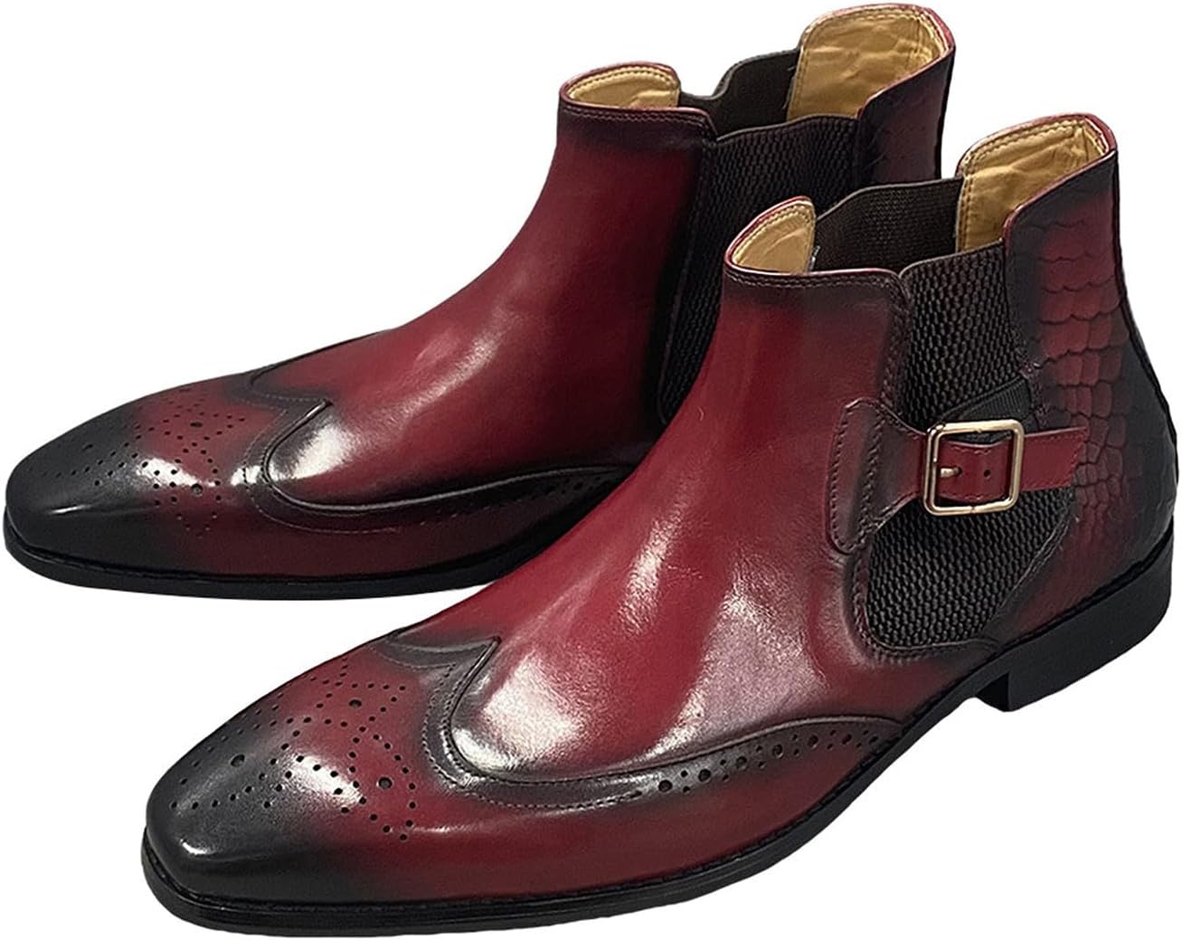 

Мужские ботинки Santimon с закрытым носком и шнуровкой - ботинки челси из кожи первого слоя с пряжкой-монахом и эластичной вставкой для деловых встреч, свадеб и смокинга, красный