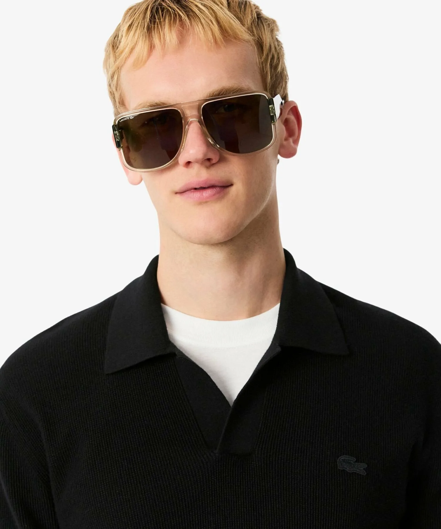 Вафельная вязка с открытым воротником LACOSTE, Black — фото 2