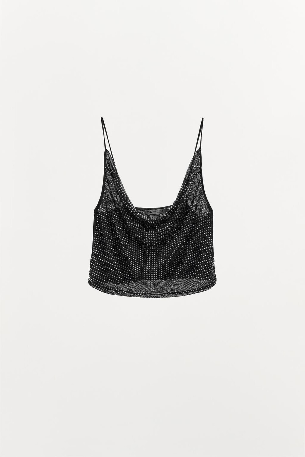 

Укороченный топ из тюля со стразами ZARA, черный