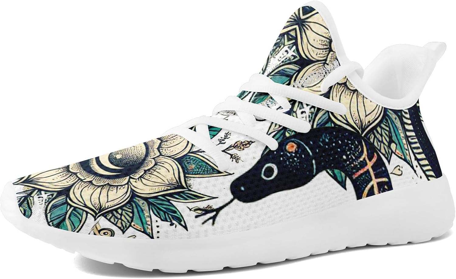 

Мужские кроссовки с принтом змея и цветами - легкие дышащие беговые обувь, стильные спортивные повседневные кроссовки для ходьбы Coolcustomize, белый/зеленый