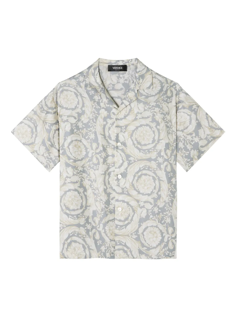 

Шелковая рубашка с принтом Barocco Versace Kids, серый