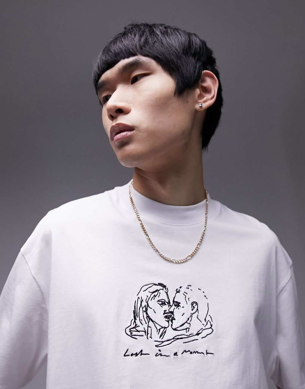 

Белая футболка оверсайз с вышивкой Lost in love Topman, Белый, Белая футболка оверсайз с вышивкой Lost in love Topman