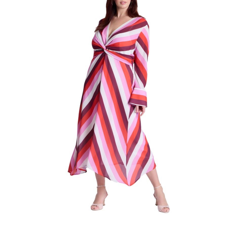 

Женское миди-платье с перекрученным лифом в полоску ELOQUII, Power stripe