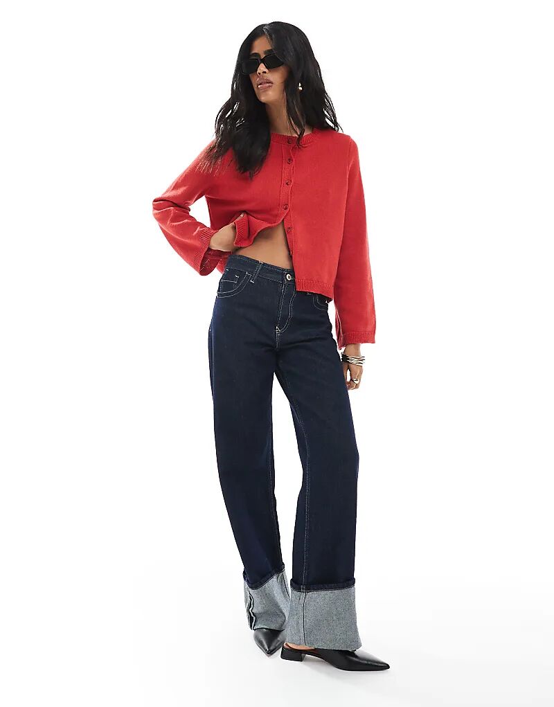 

Вязаный кардиган ASOS DESIGN с расклешенными рукавами красного цвета