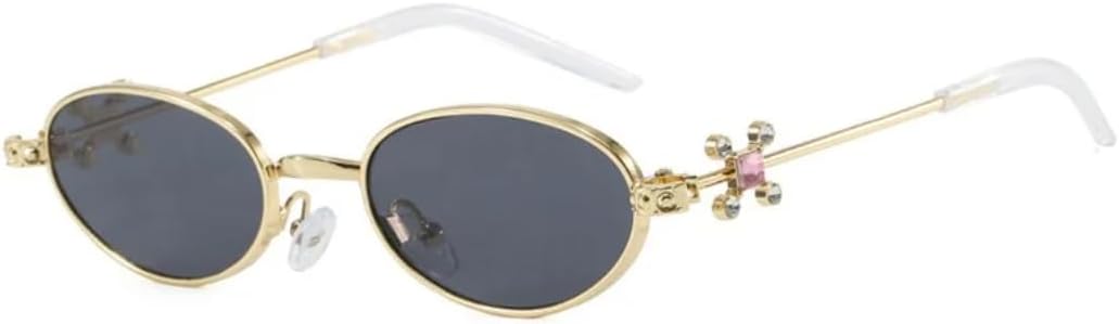 

Ретро овальные женские солнцезащитные очки, высококачественная оправа с бриллиантовой инкрустацией, в стиле стимпанк, мужские повседневные универсальные очки с защитой от УФ-излучения UV400 UATXTAU, Golden Grey