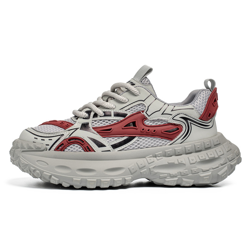 

Wooden Rabbit Амортизирующие, устойчивые к истиранию, дышащие, увеличивающие рост низкие массивные кроссовки мужские серо-красные, цвет Gray Red