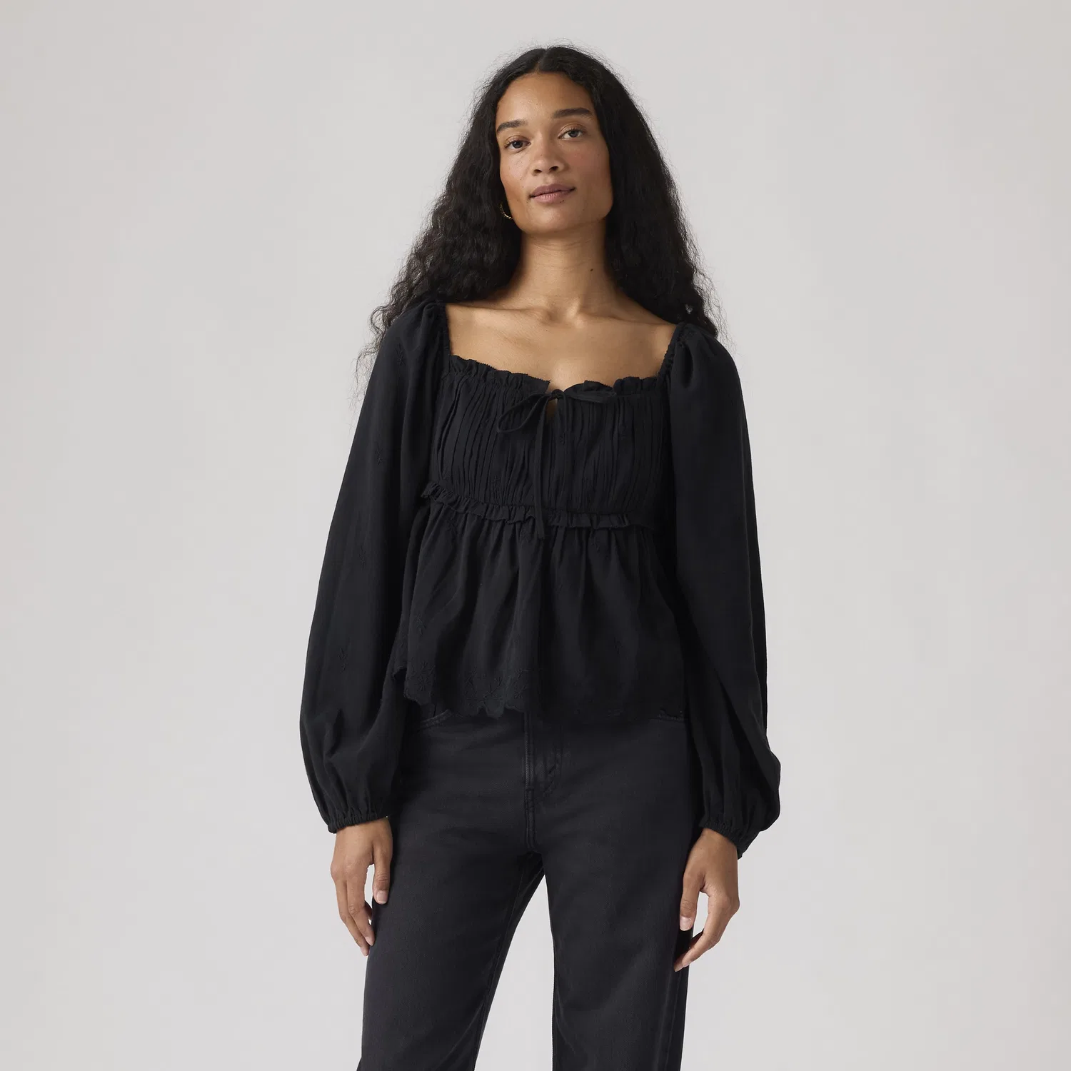 Блузка в стиле бохо с длинными рукавами Ottie Levi's, Black — фото 3