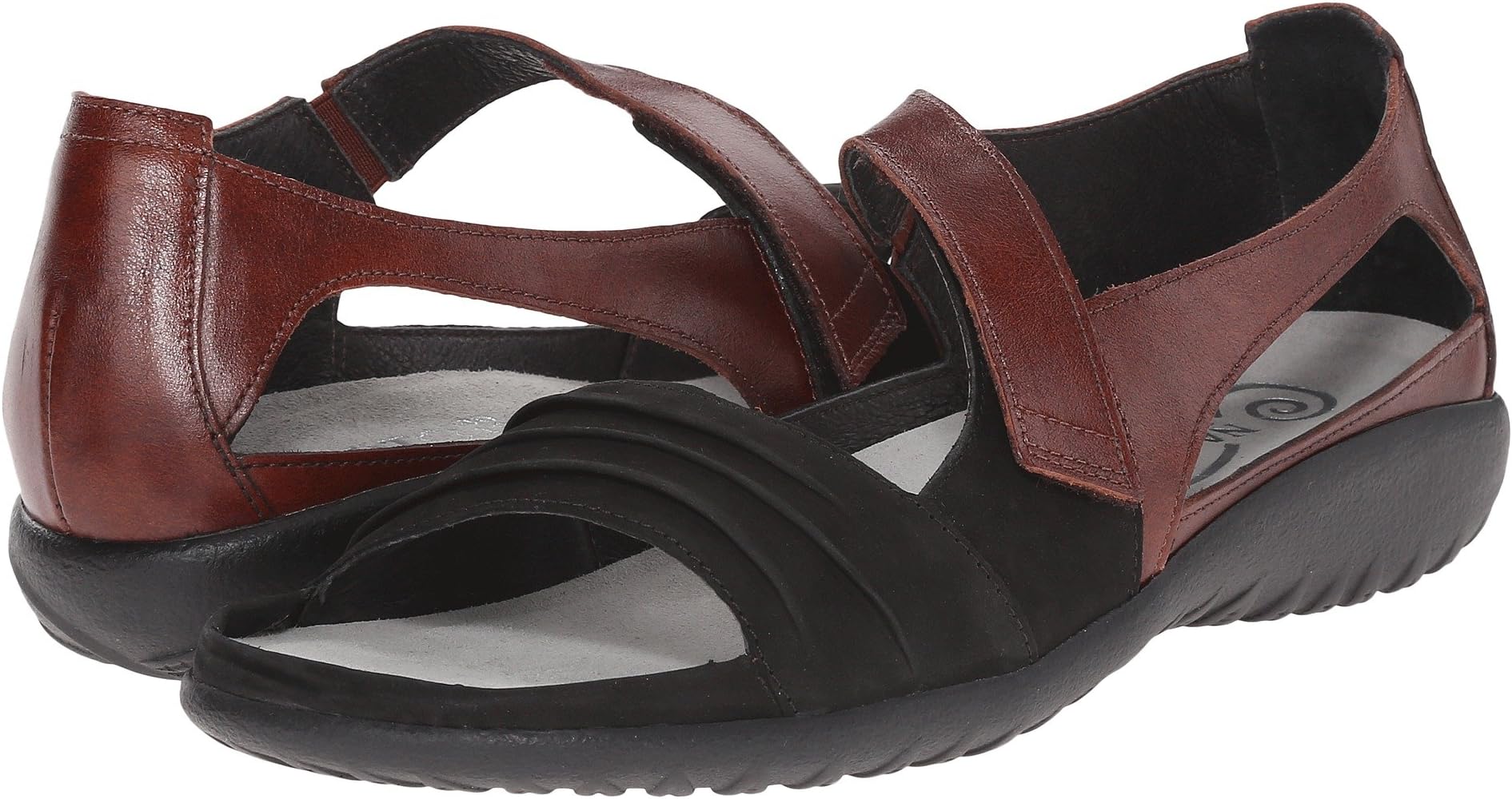 Сандалии на плоской подошве Papaki Naot, цвет Black Velvet Nubuck/Cinnamon Leather