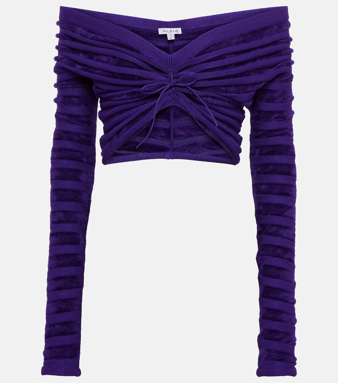 

Присборенный топ с открытыми плечами ALAÏA, фиолетовый