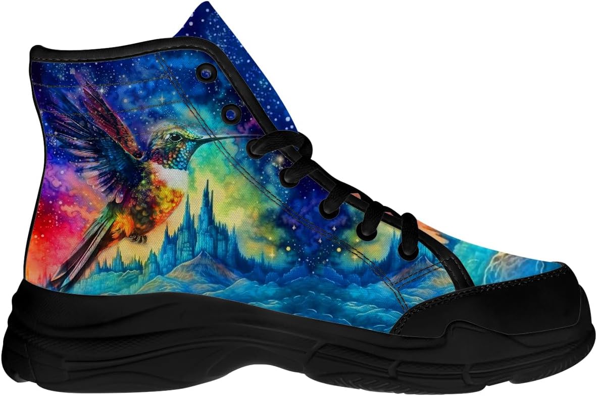 Женские кроссовки Hummingbird High Top, шнуровка на брезентовой платформе, подарки для любителей колибри Generic, 3102 Hummingbird Galaxy Colorful — фото 4