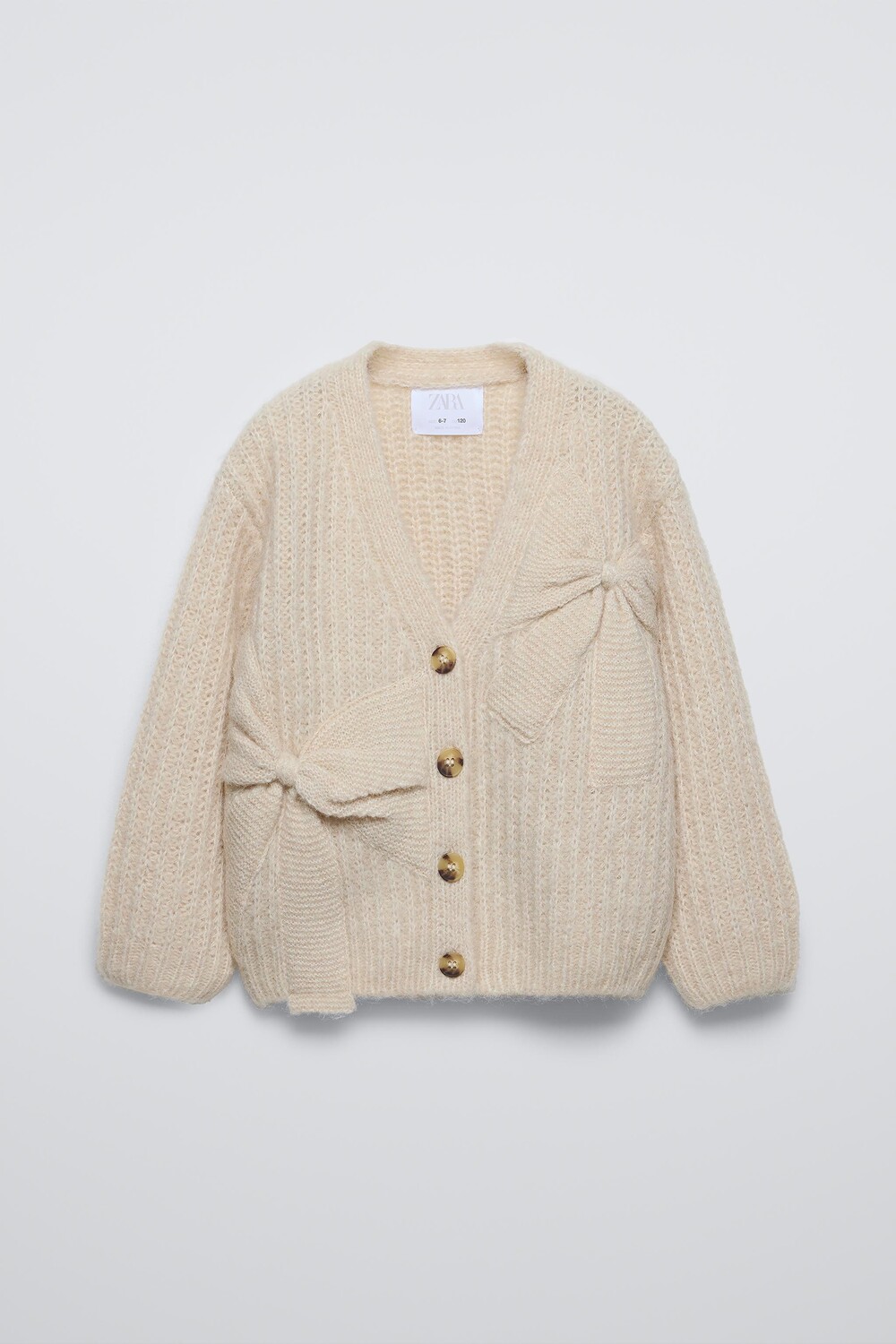 

Вязаный кардиган с бантиками ZARA, кэмел