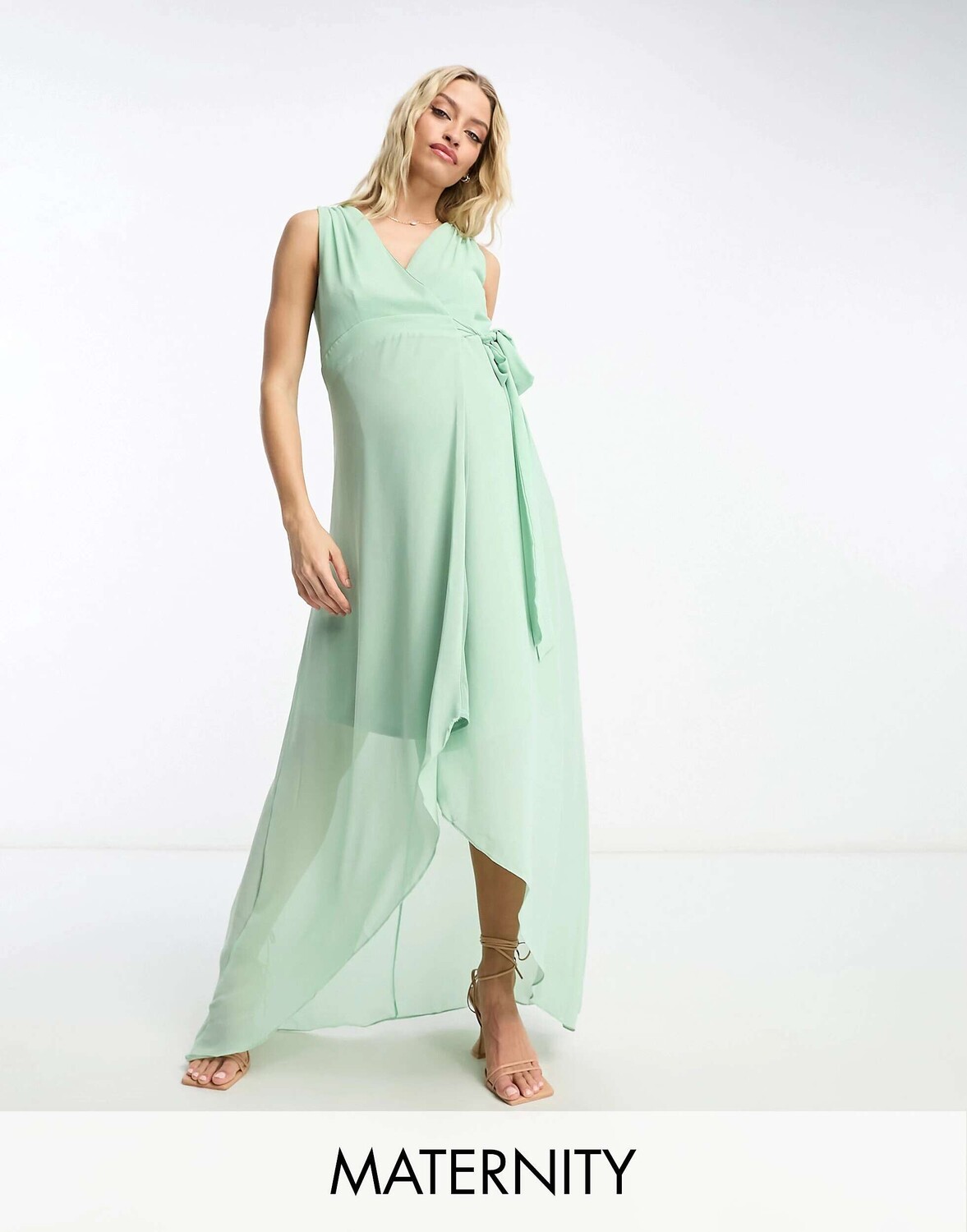 

Шалфейное шифоновое платье макси с запахом и запахом TFNC Bridesmaid