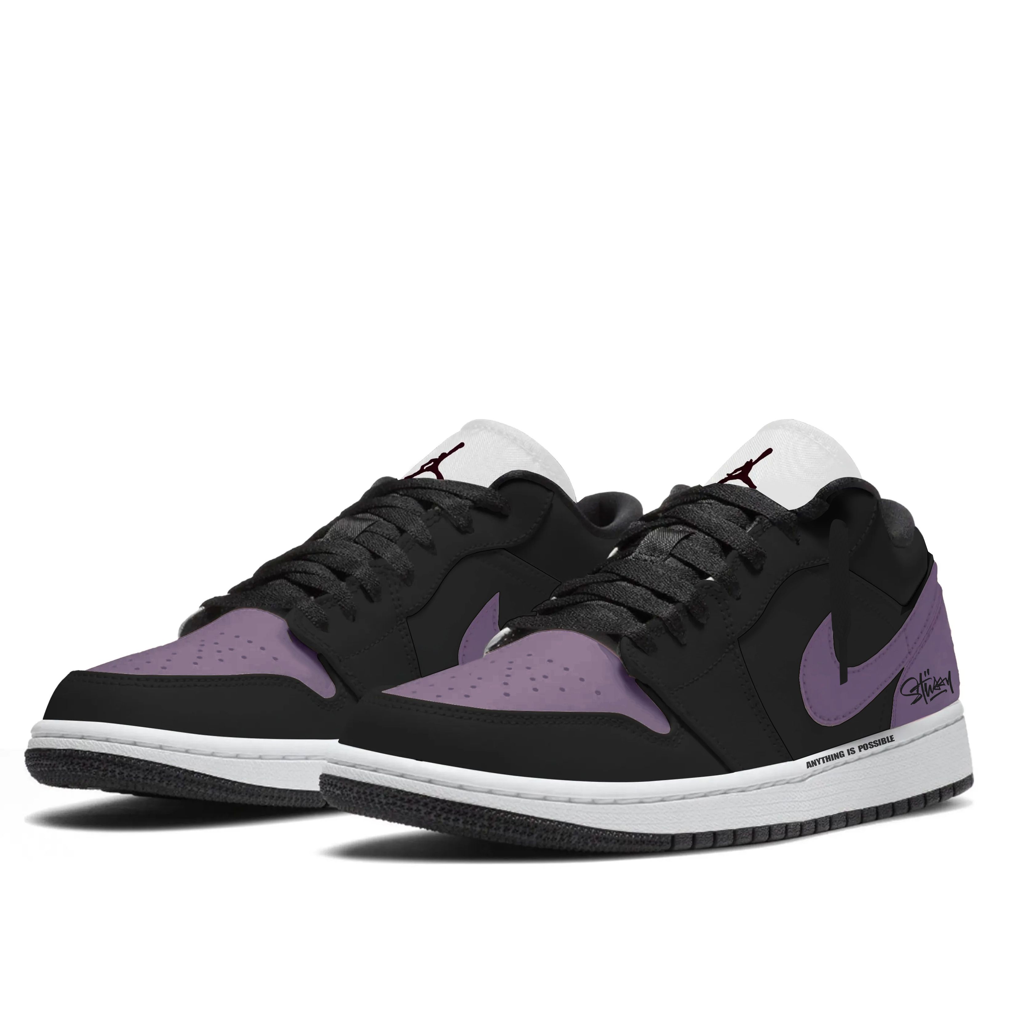 Air 1 устойчивые к истиранию низкие баскетбольные кроссовки мужские purple black Jordan, черный фиолетовый — фото 4