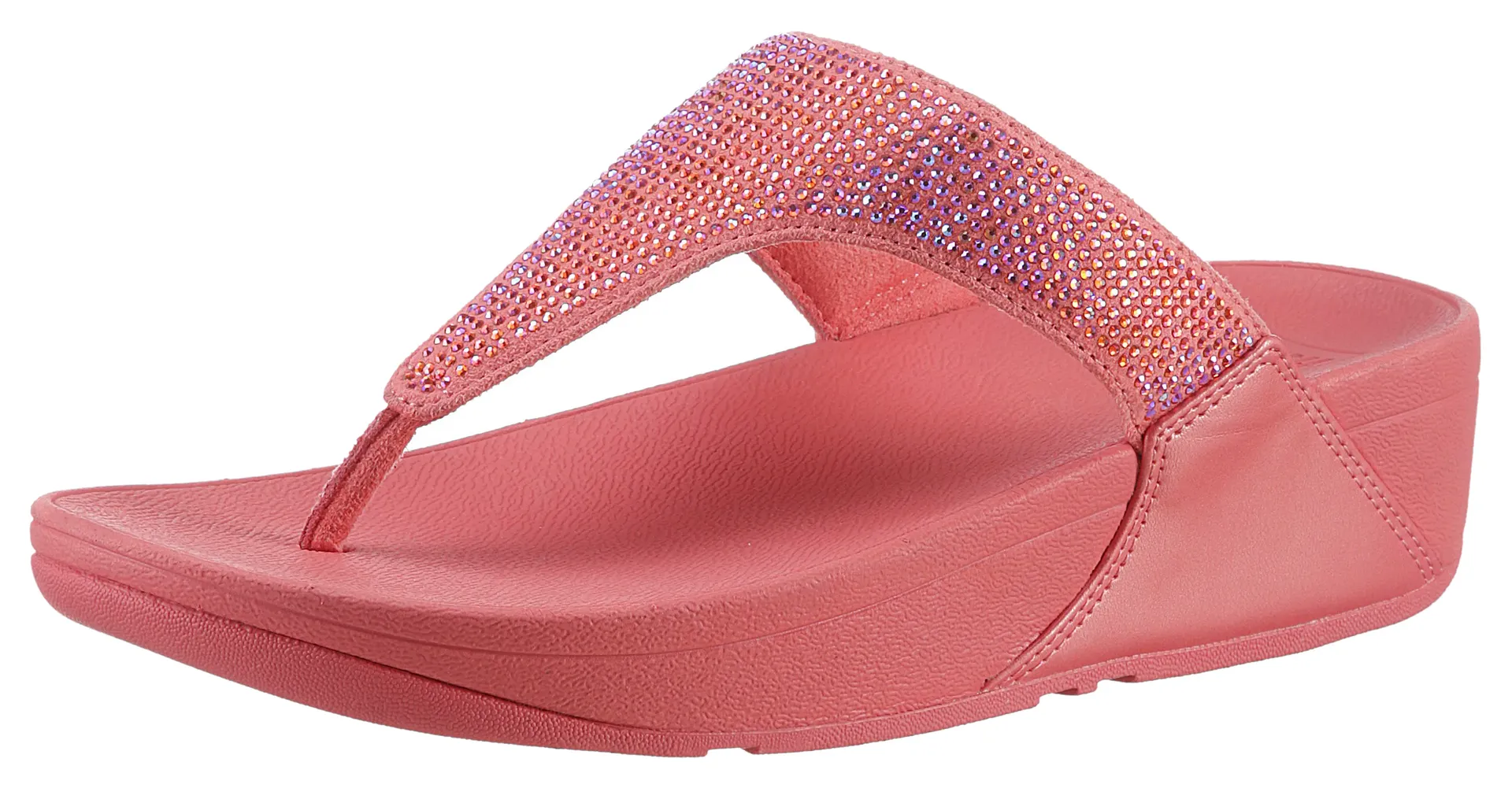 

Fitflop Dianette "САНДАЛИИ LULU CRYSTAL EMBELLISHED FEAR POST - HOTFIX ", каблук-танкетка, летняя обувь, разделитель пальцев с мягким носком, коралловый