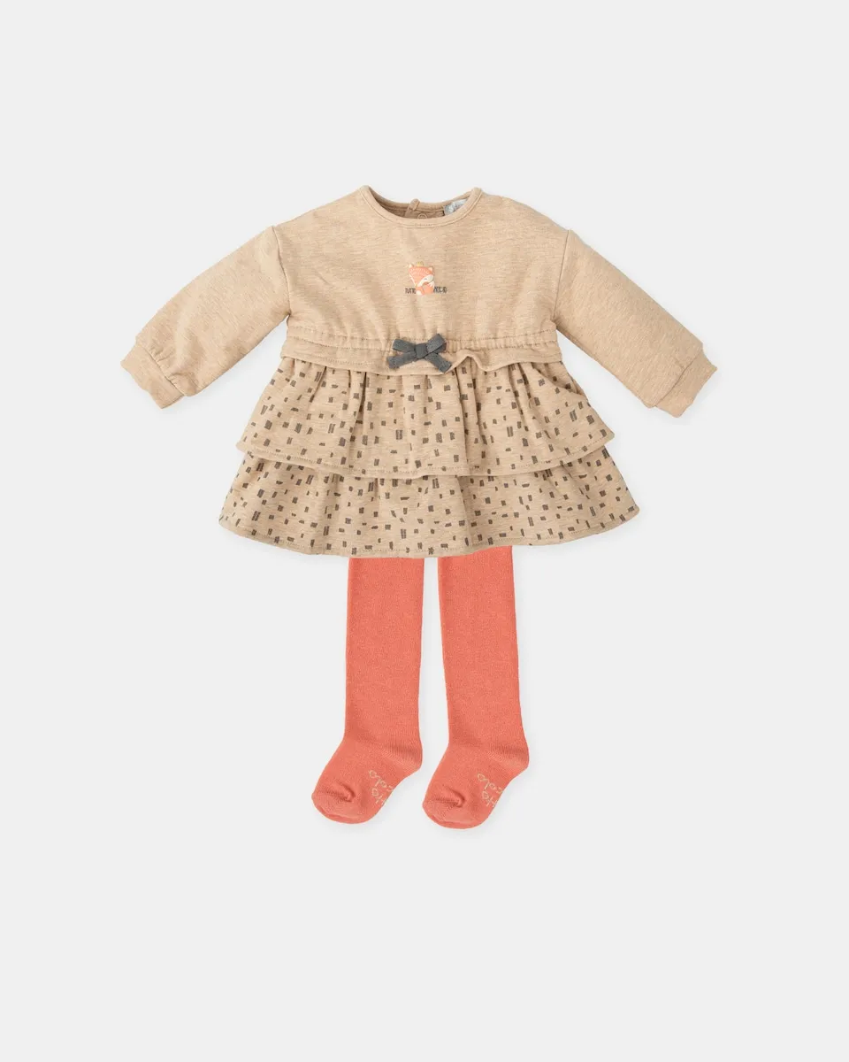 

Детский комплект: платье с лисой песочного цвета и колготки Tutto Piccolo