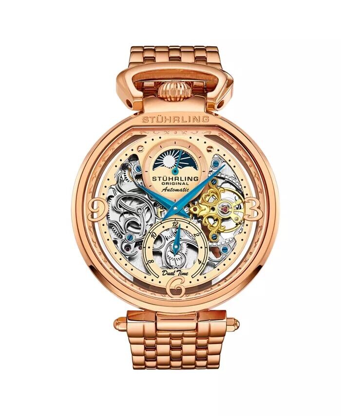 

Мужские часы Legacy из нержавеющей стали розового золота, циферблат из розового золота, круглые часы 45 мм Stuhrling