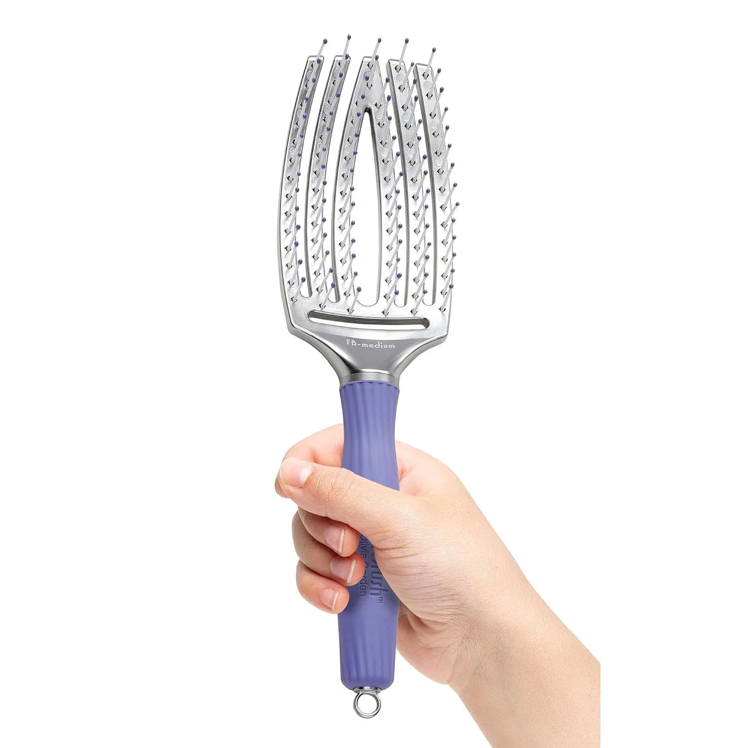 Расческа-щетка Olivia Garden Fingerbrush с изогнутой и вентилируемой поверхностью для сушки феном - идеально подходит для укладки и распутывания волос всех типов - массажная щетка для кожи головы. Средний, Purple — фото 3