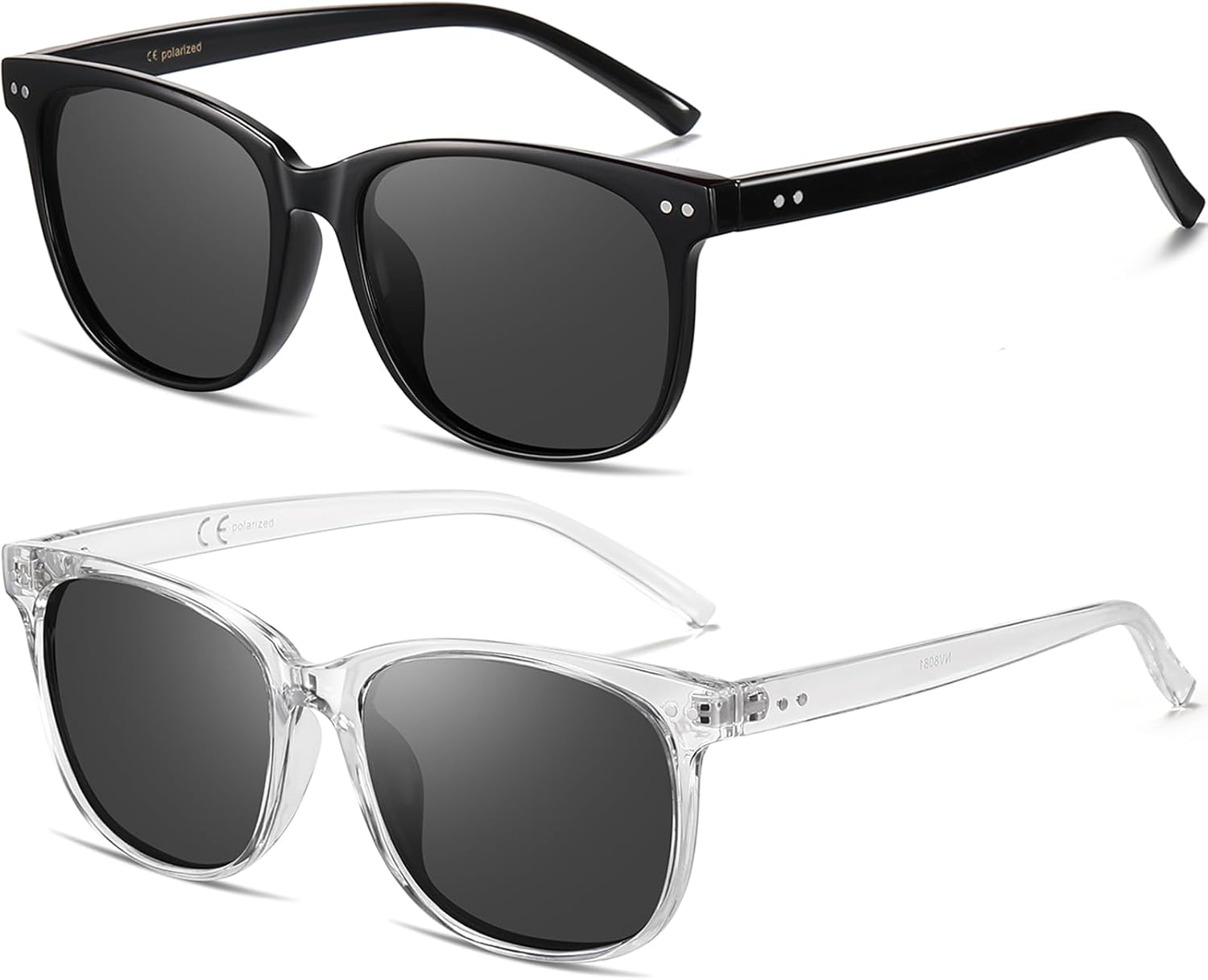 

Женские поляризованные солнцезащитные очки HAOLOTA, классические круглые солнцезащитные очки для вождения, рыбалки, легкие, с защитой от УФ-излучения UV400, A05 2pcs Black/Grey + Clear White/Grey