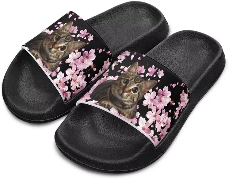 

Унисекс шлепанцы для девочек и мальчиков, удобные тапочки, нескользящие для душа, домашняя мода, толстая подошва, для дома и улицы, подарки Cugasmaru, Cat Cherry Blossoms