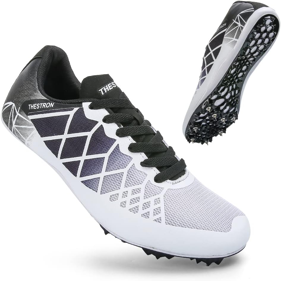 

Профессиональные шипованные кроссовки THESTRON для легкой атлетики для мужчин, женщин и детей, дышащие, для соревнований, прыжков, спринта и бега, белый/черный