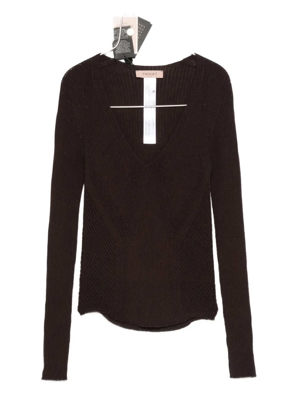 

Свитер в рубчик с V-образным вырезом TWINSET, коричневый