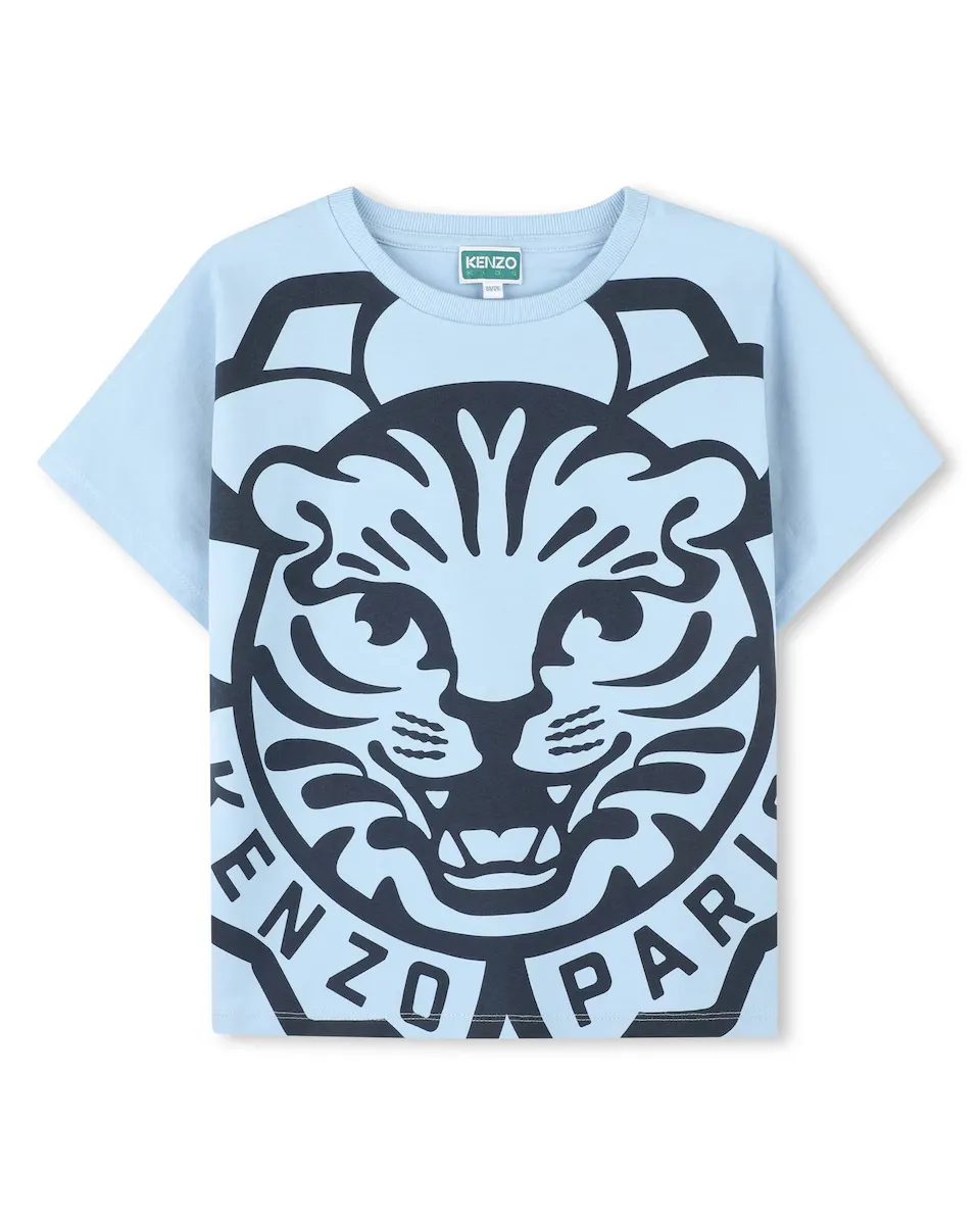 

Детская футболка из хлопка с принтом спереди Kenzo Kids, голубой