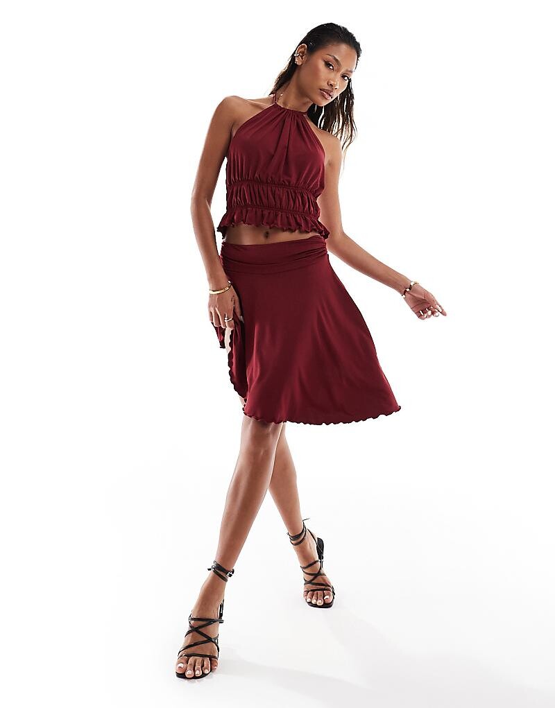 

ASOS DESIGN – бордовая асимметричная юбка с рюшами, часть комплекта