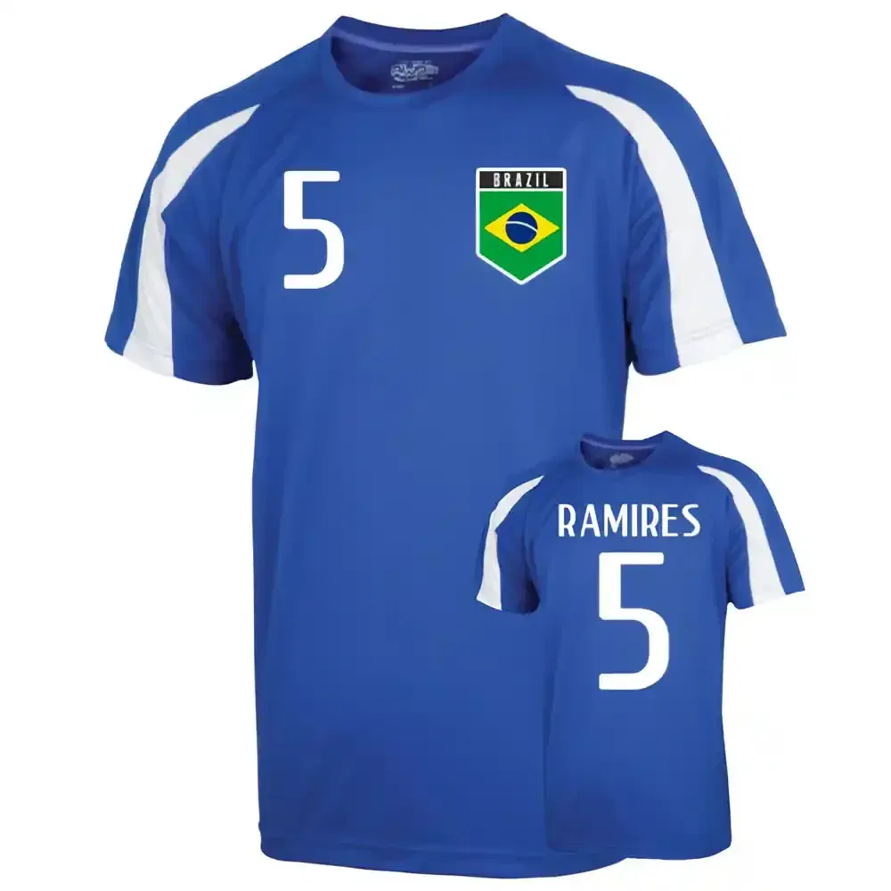 Детская тренировочная футболка Ramires 5 Brazil, синий — фото 2
