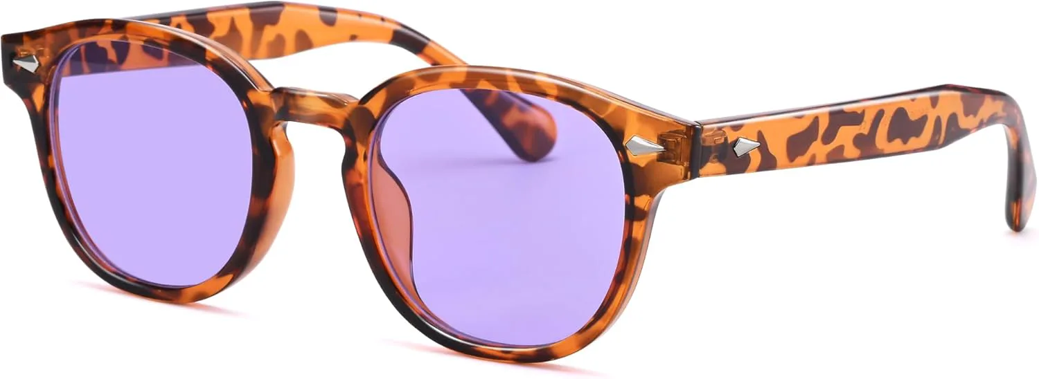 

Солнцезащитные очки Pro Acme Vintage Retro круглые для женщин и мужчин, модные, с тонировкой, цветные, с защитой от УФ-излучения UV400, 55 мм, Leopard / Purple