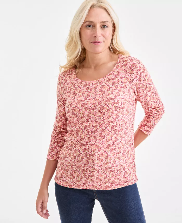 

Женская вязаная блуза с длинным рукавом и круглым вырезом с принтом Style & Co, красный