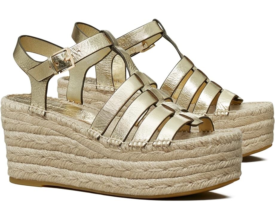 

Туфли Tory Burch Fisherman Espadrille Wedge 75 mm, цвет Spark Gold