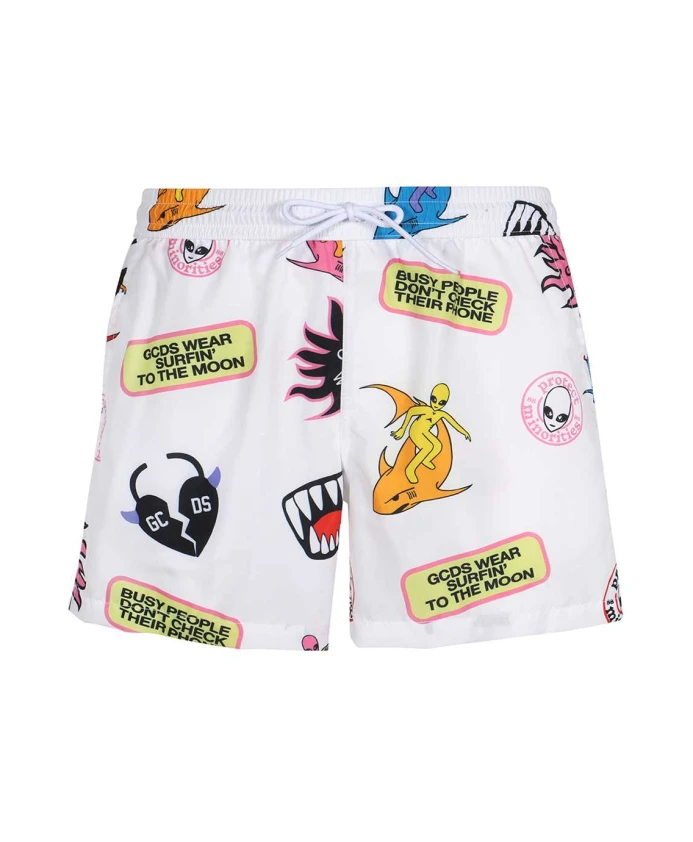 

Плавки с принтом, эластичным поясом, полиэстер. Gcds, мультиколор