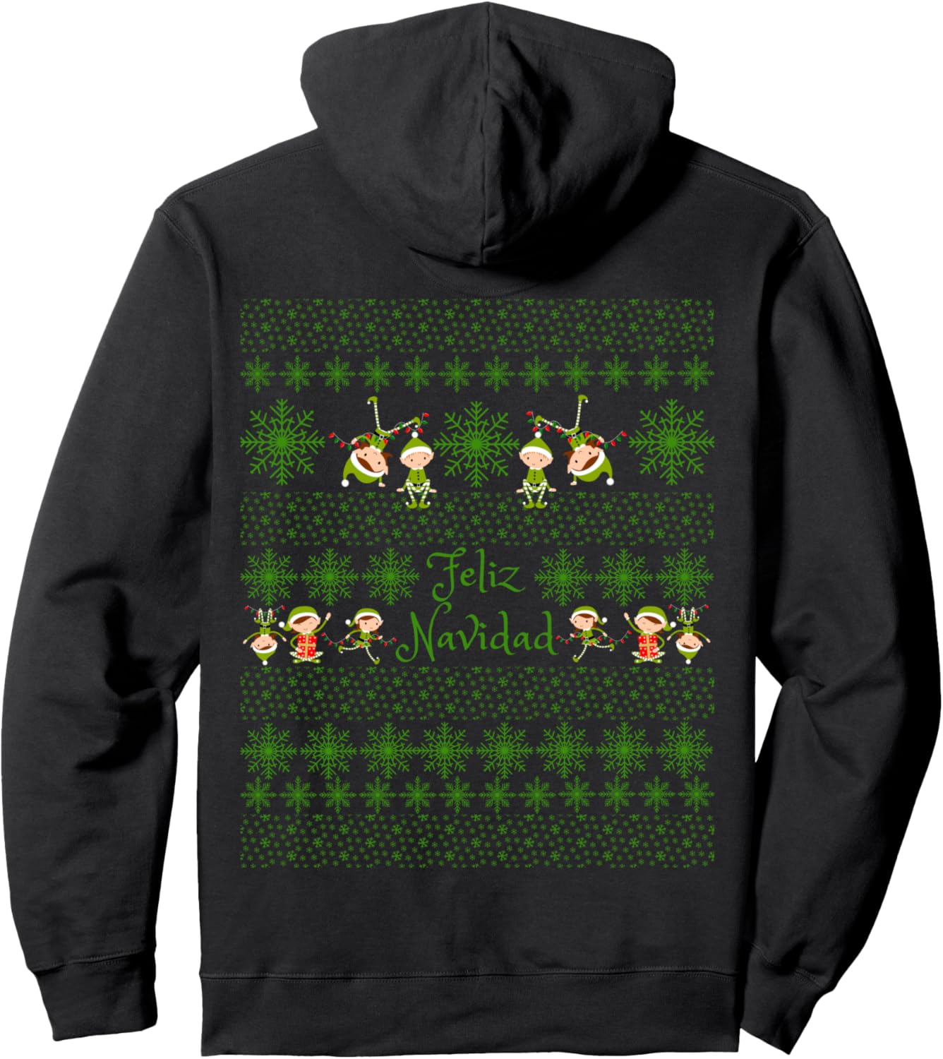 

Зеленая толстовка с капюшоном Feliz Navidad Elf Snowflake Christmas Kwanzaa Hanukkah Holiday Shop