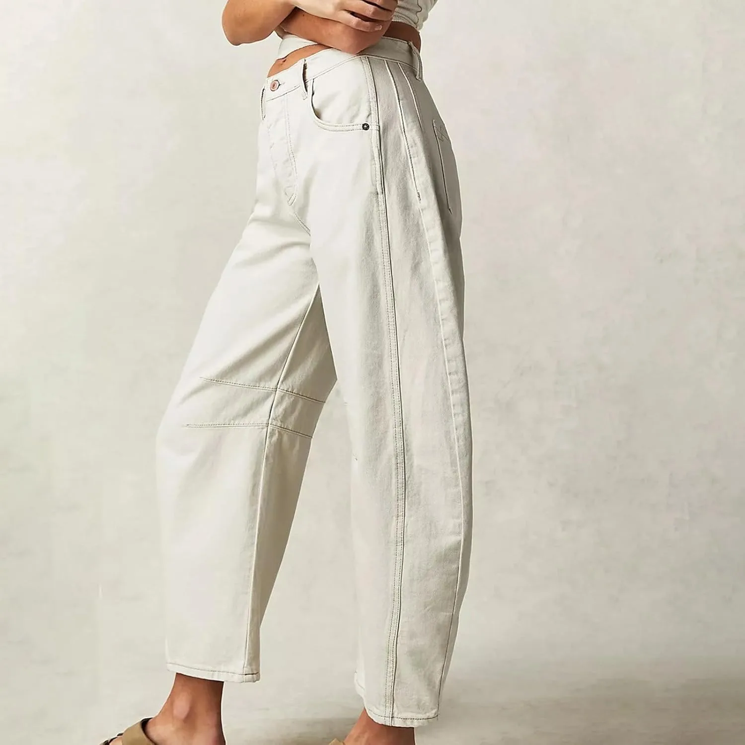 Женские джинсы бочонок широкие укороченные mid waist — фото 4