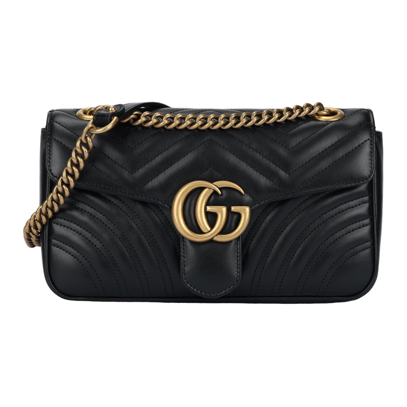 

GUCCI Маленькая камера GG Marmont через плечо черная кожа