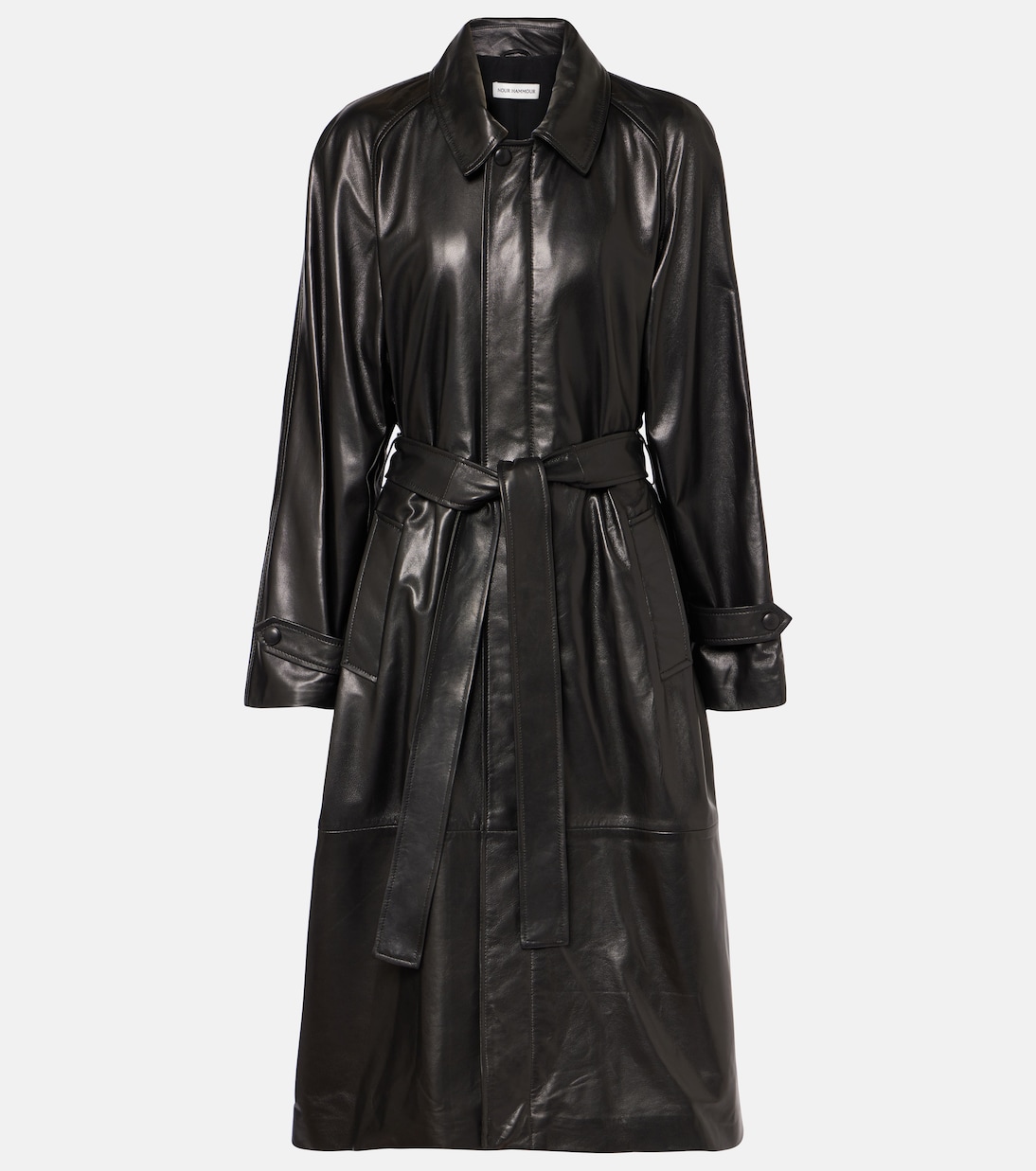 

Кожаное пальто с поясом Изольда Nour Hammour, черный