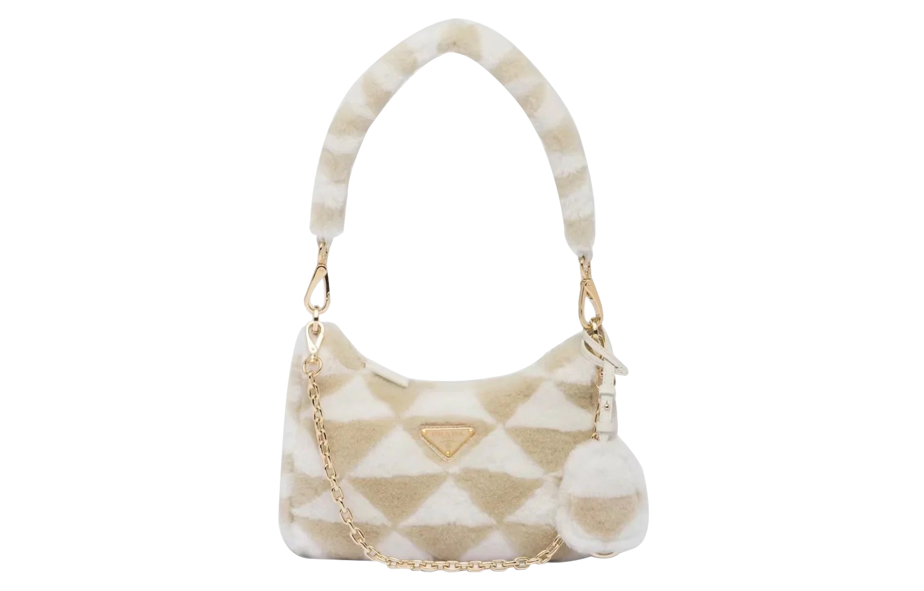 

Плюшевая сумка хобо, мохнатая сумка, сумка через плечо, женская сумка khaki/white PRADA, Set (Bag+Dust Bag)