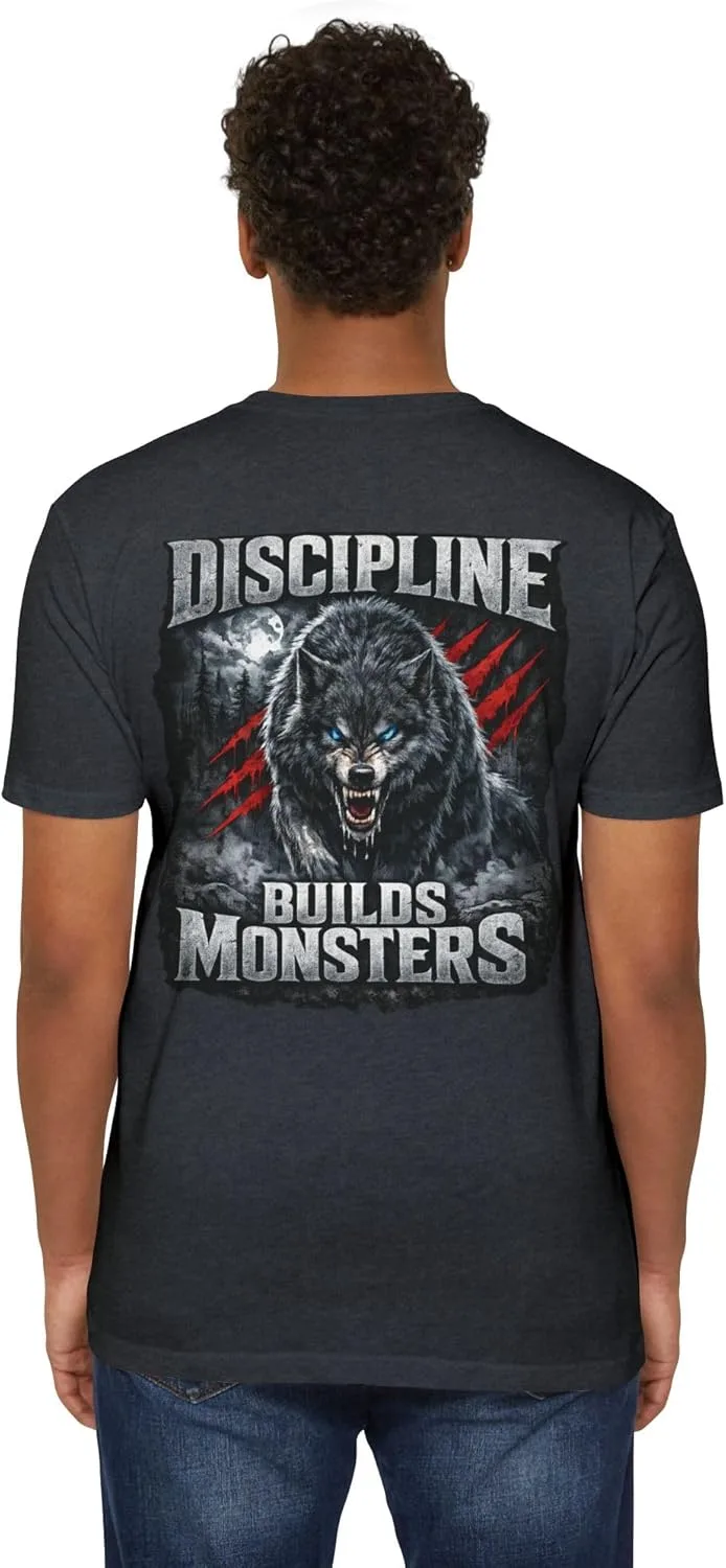 Футболка для тренировок Mental Toughness Gym Shirt с принтом "Дисциплина создает монстров" и волком в темных тонах GENERIC, Cvc Charcoal — фото 4